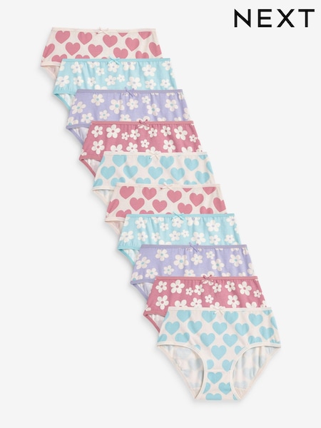 Rosa/verde con diseño floral con corazones - Heart Lace Trim Briefs 10 Pack (1.5-16yrs) (D56338) | 18 € - 25 €