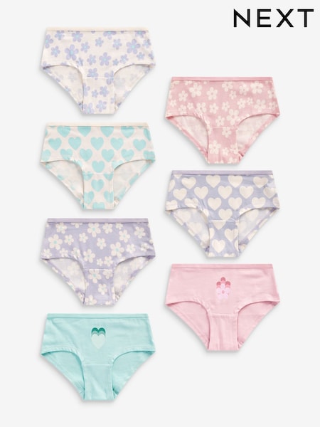 Pink/Purple Heart/Flower Hipster Briefs 7 Pack (2-16yrs) (D56377) | €11 - €15