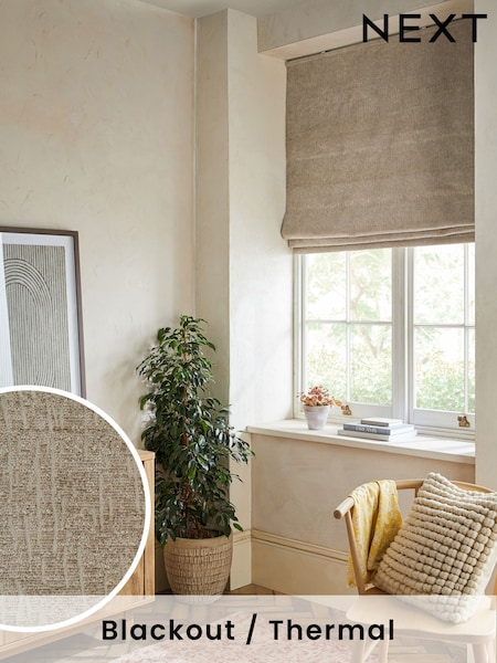Natural Ready Made Blackout Roman Blinds With Heavyweight Chenille (D56541) | €66 - €139