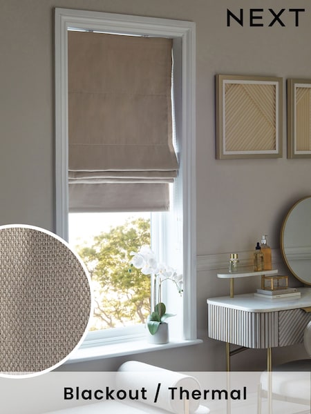 Natural Dark Ready Made Blackout Cotton Roman Blinds (D56543) | €53 - €126