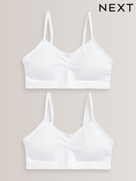 White 2 Pack Seam Free Strappy Crop Top with Removable Lightly Padded Cups (7-16yrs) (D56550) | $21