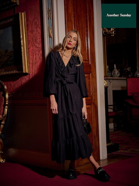Черный - Another Sunday Wrap Over Midi Dress With Ruffle Detail (D56568) | €22