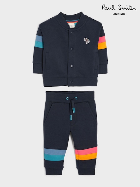 Paul Smith Junior Baby Boys Navy Artist Stripe Panelled Bomber Jacket and Joggers Set (D56667) | €59