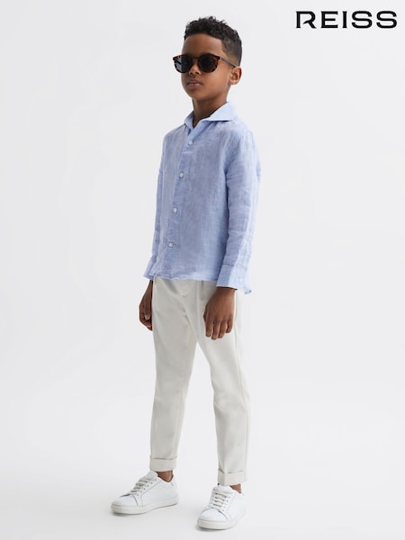 Reiss Soft Blue Ruban Linen Cutaway Collar Shirt (D56882) | 309 QAR