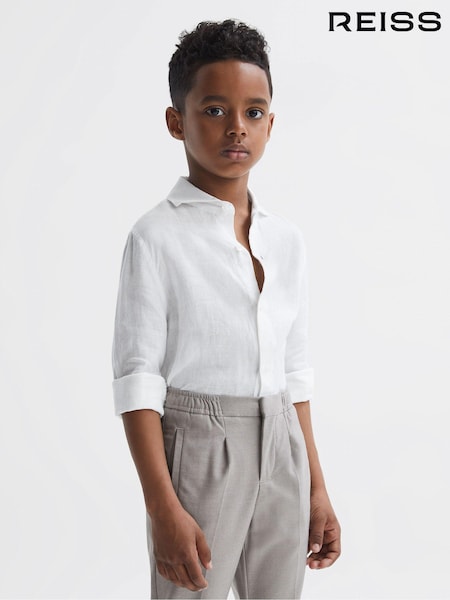 Reiss White Ruban 9-13 yrs Linen Cutaway Collar Shirt (D56883) | OMR32