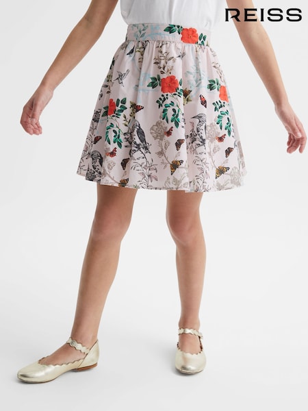 Reiss Ivory Print Amie Floral Printed High-Rise Skirt (D56895) | $54