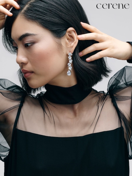 Jasen srebrn ton - Cerene Statement Crystal Drop Earrings