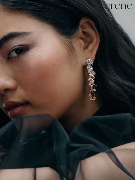 Мокко қоңыр алтын реңкті - Cerene Statement Crystal Drop Earrings