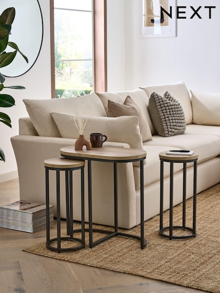 Light Bronx Oak Effect Round Set of 3 Nest of Tables (D57069) | €275