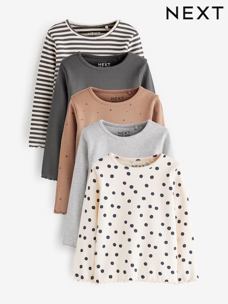 Monochrome Ribbed Long Sleeve Tops 5 Pack (3mths-7yrs) (D57079) | CA$64 - CA$75