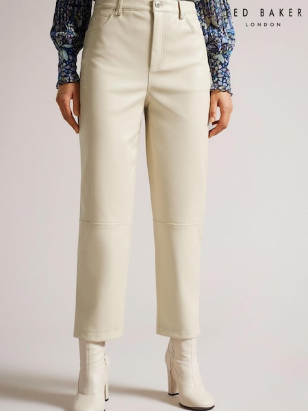 Ted Baker Natural Plaider Panelled Straight Leg PU Trousers (D57142) | €66