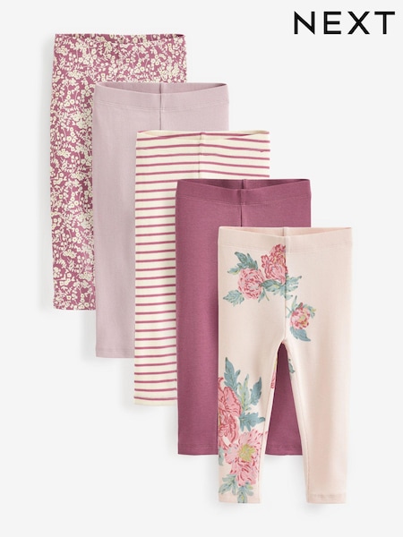 Rosa geblümt - Rib Jersey Leggings 5 Pack (3mths-7yrs) (D57189) | 30 € - 35 €