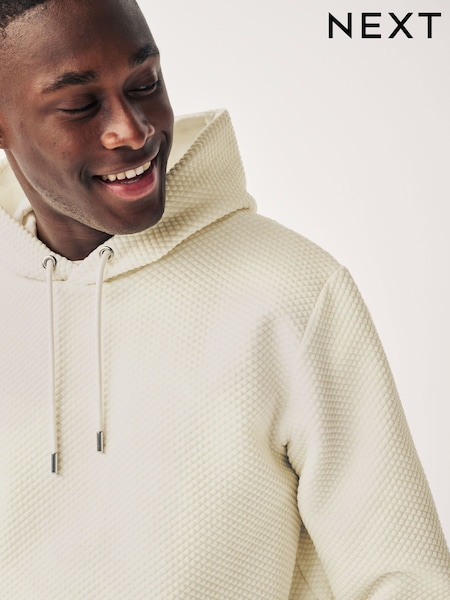 Ecru White Hooded Textured Overhead Hoodie (D57365) | AED76
