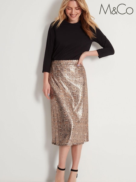 M&Co Brown Sequin Animal Midi Skirt (D57421) | €11.50