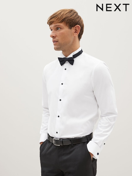 White Occasion Wing Collar Double Cuff Cotton Shirt (D57448) | €6