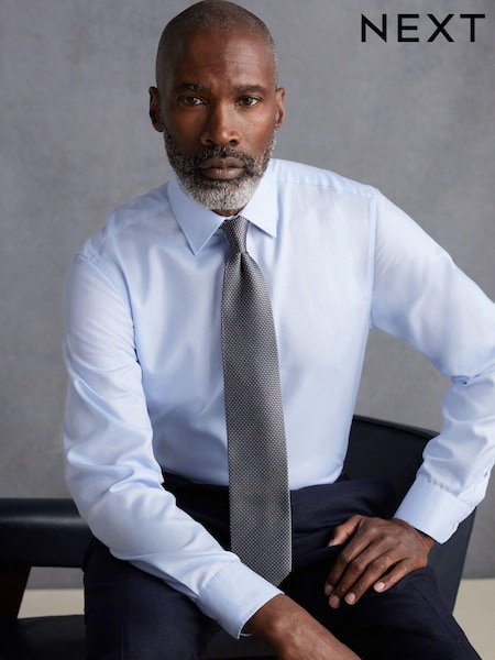 Blue 100% Cotton Herringbone Signature Trimmed Single Cuff Shirt (D57451) | €18