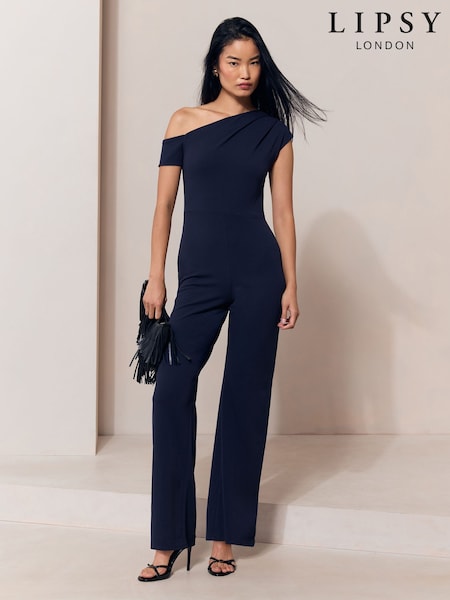 Темно-синій - Lipsy Off The Shoulder Gathered Waist Wide Leg Jumpsuit