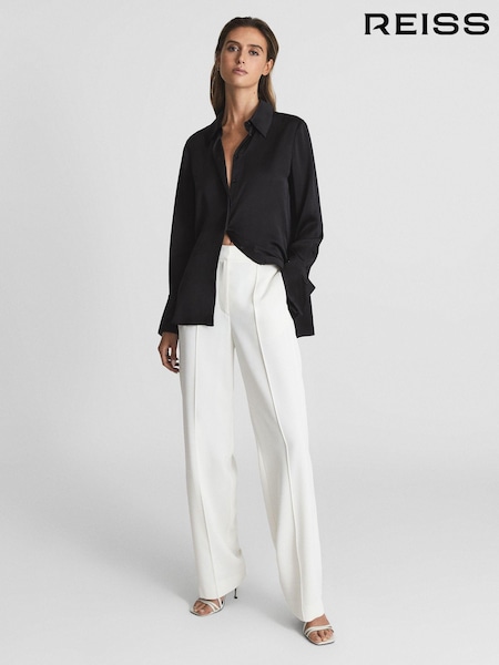 Reiss Black Hailey Petite Silk Double-Cuff Button-Through Shirt (D57947) | €285
