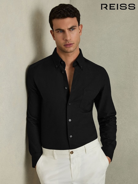 Reiss Black Greenwich Soft Wash Button Down Oxford Shirt (D57995) | 573 QAR