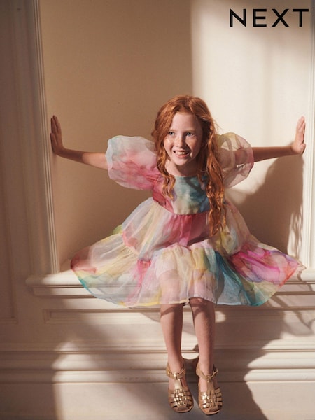 Rainbow Watercolour Tiered Organza Dress (3-16yrs) (D58172) | AED74 - AED94