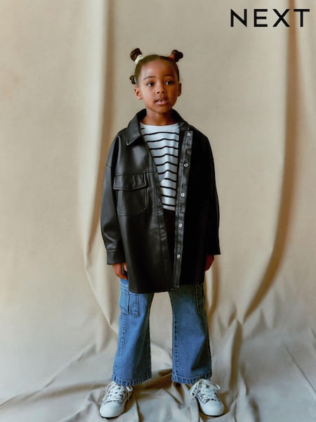 Schwarzes PU - Oversized Shacket (3-16yrs) (D58191) | 12 € - 16 €