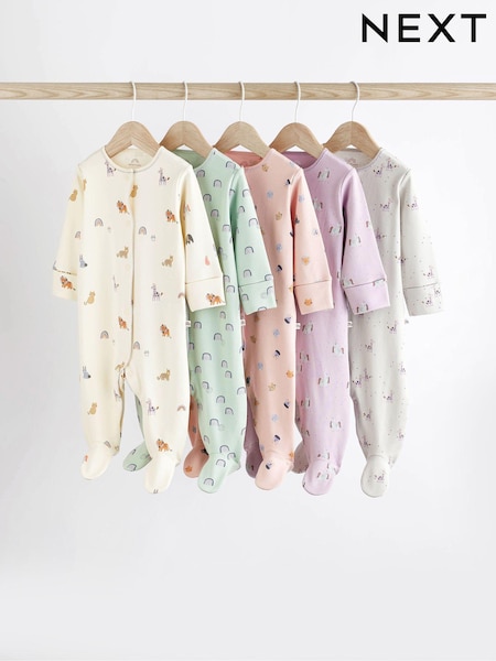 Multi Character Baby Footed 100% Cotton Sleepsuits 5 Pack (0-2yrs) (D58308) | € 25 - € 28