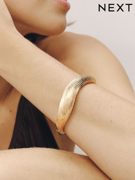 Gold Tone - Etched Hinge Bangle