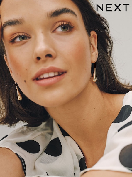Gold Tone - Teardrop Fish Hook Earrings