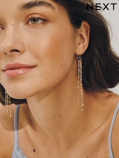 Gold Tone - Chain Drop Fish Hook Earrings