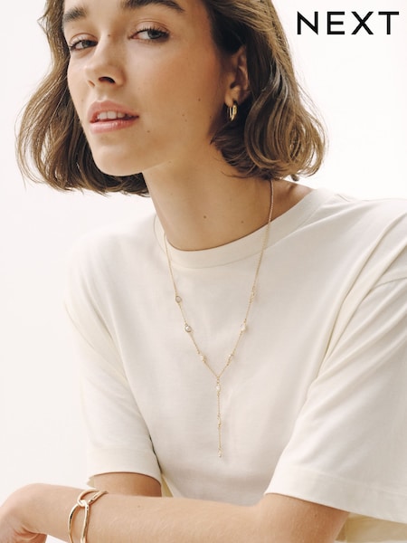 Gold Tone - Pearl Effect Y Necklace