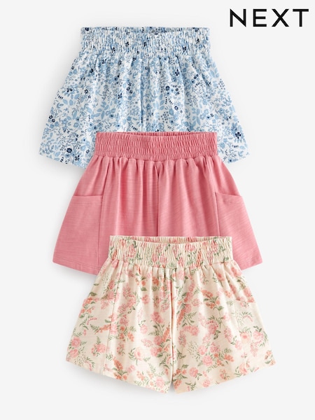 rožnata/Ditsy rožast vzorec/modra rožast vzorec - 100% Cotton Shorts 3 Pack (3-16yrs) (D58780) | € 15 - € 21