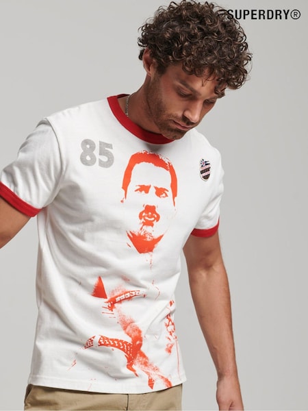 Superdry Cream Ringspun Allstars FM 100% Cotton Graphic Ringer T-Shirt (D59010) | € 45