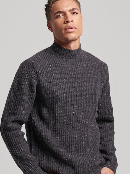 Superdry Grey Wool Blend Tweed Mock Neck Jumper (D59028) | €41.50