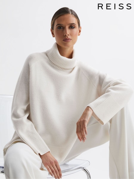 Reiss Cream Edina Relaxed Wool-Cashmere Blend Roll Neck Jumper (D59234) | €242