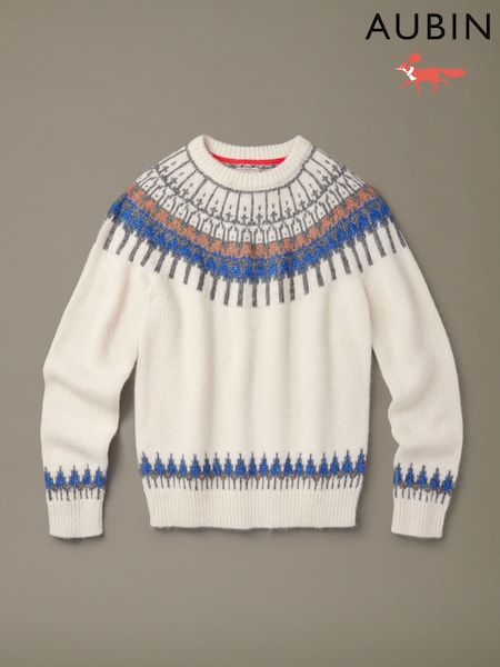 كريم - Regular Aubin Cream Fose Fairisle Yoke Crew Jumper