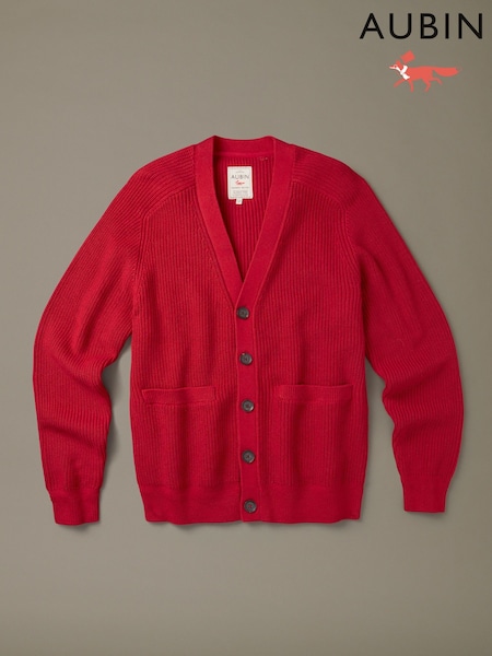 Red - Regular Aubin Red Brigade Cotton Merino Cardigan