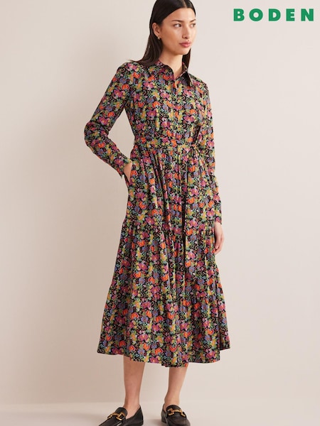Boden Black Tiered Cotton Maxi Shirt Dress (D59298) | €82