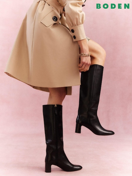 Boden Black Erica Knee High Leather Boots (D59311) | AED1,339