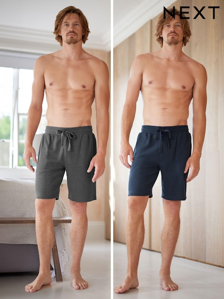 Grey/Navy Blue Waffle Texture Lightweight Joggers Shorts 2 Pack (D59918) | €16