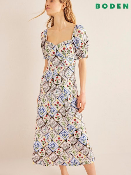 Boden Cream Sweetheart Linen Midi Dress (D60001) | €82