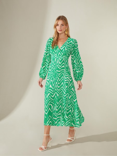 Ro&Zo Green Zig Zag Print Midi Dress (D60090) | €56