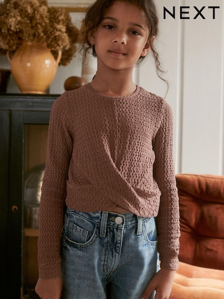Brown Textured Wrap Long Sleeve T-Shirt (3-16yrs) (D60192) | €10 - €14