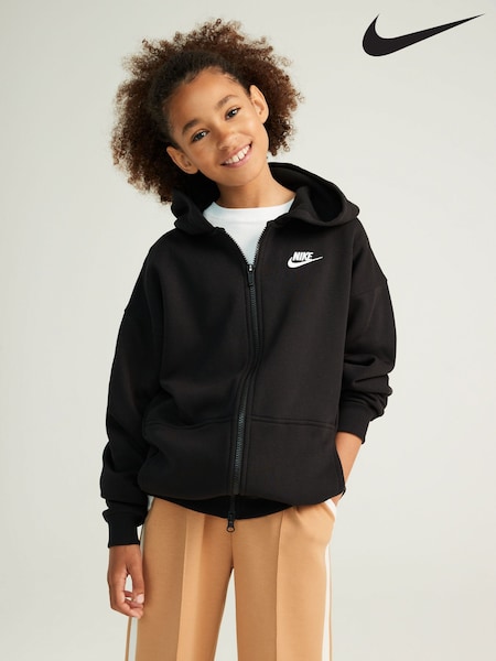 Nike Black College Grey Oversized Club Fleece Zip Up Hoodie (D60253) | €55
