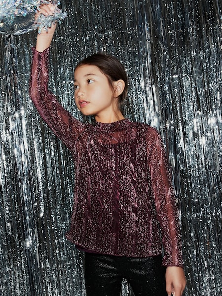 Pink High Neck Sparkle Mesh Top (3-16yrs) (D60307) | €4 - €5