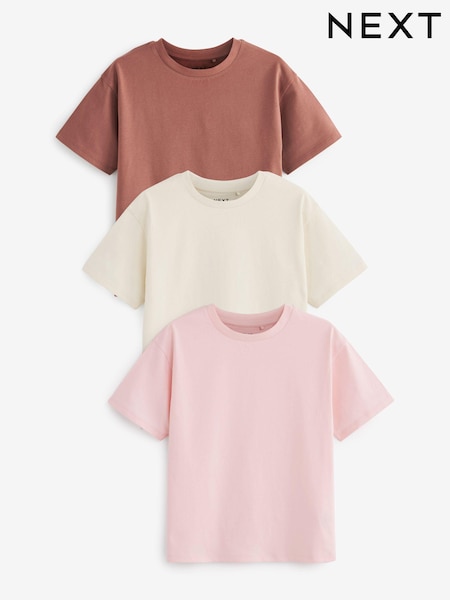 Pink/Ecru/Brown Oversized T-Shirts 3 Pack (3-16yrs) (D60366) | AED47 - AED67