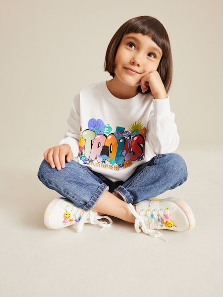 Trolls White License Cuffed Long Sleeve T-Shirt (3-16yrs) (D60389) | €6 - €7