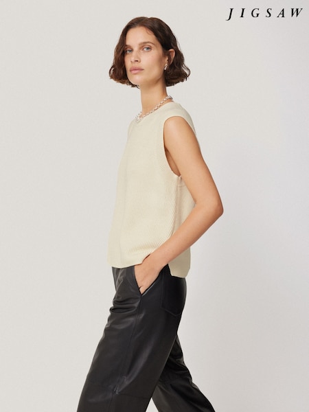 Helles Creme - Jigsaw Tanktop aus Baumwollmischung mit Rundhalsausschnitt (D60511) | 54 €