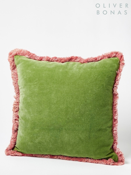 Oliver Bonas Green 100% Cotton Issey Velvet Fringed Cushion Cover (D60568) | €37