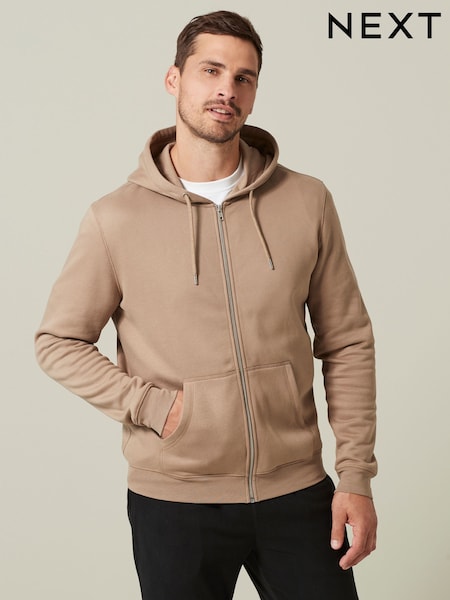 Tan Brown Zip Through Hoodie (D60746) | AED12