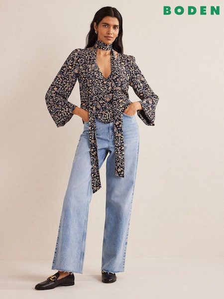 Boden Black Tie Waist Top (D61037) | €51